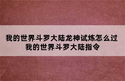 我的世界斗罗大陆龙神试炼怎么过 我的世界斗罗大陆指令